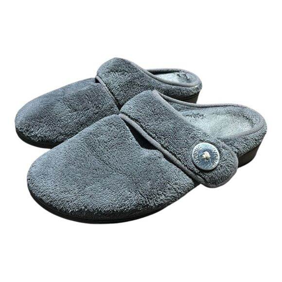 Vionic | Orthopedic Gray Plush Hook and Loop Closure Slippers 6 - Picture 3 of 10